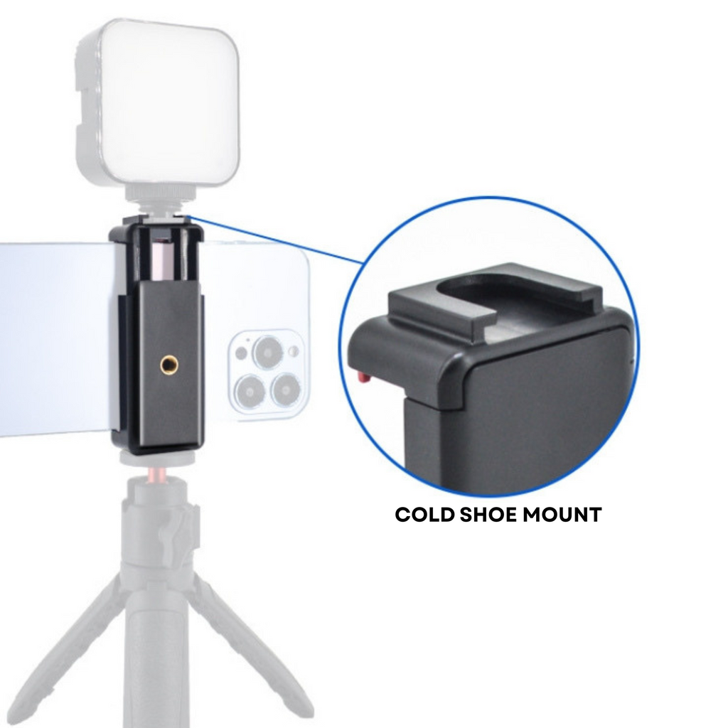 PULSE GEAR Universal Phone Holder with Cold Shoe Mount – Tripod & Selfie Stick Compatible