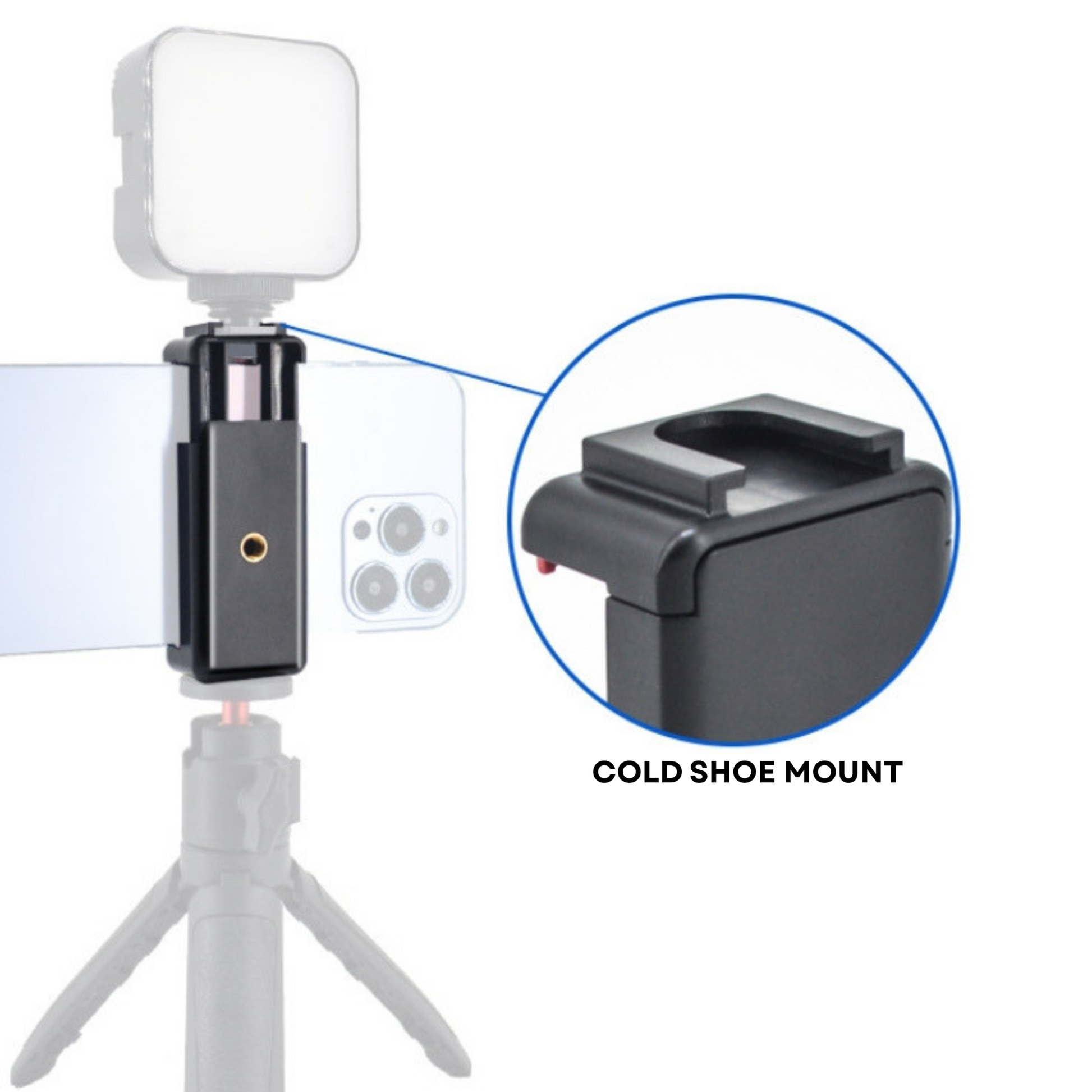 PULSE GEAR Universal Phone Holder with Cold Shoe Mount – Tripod & Selfie Stick Compatible