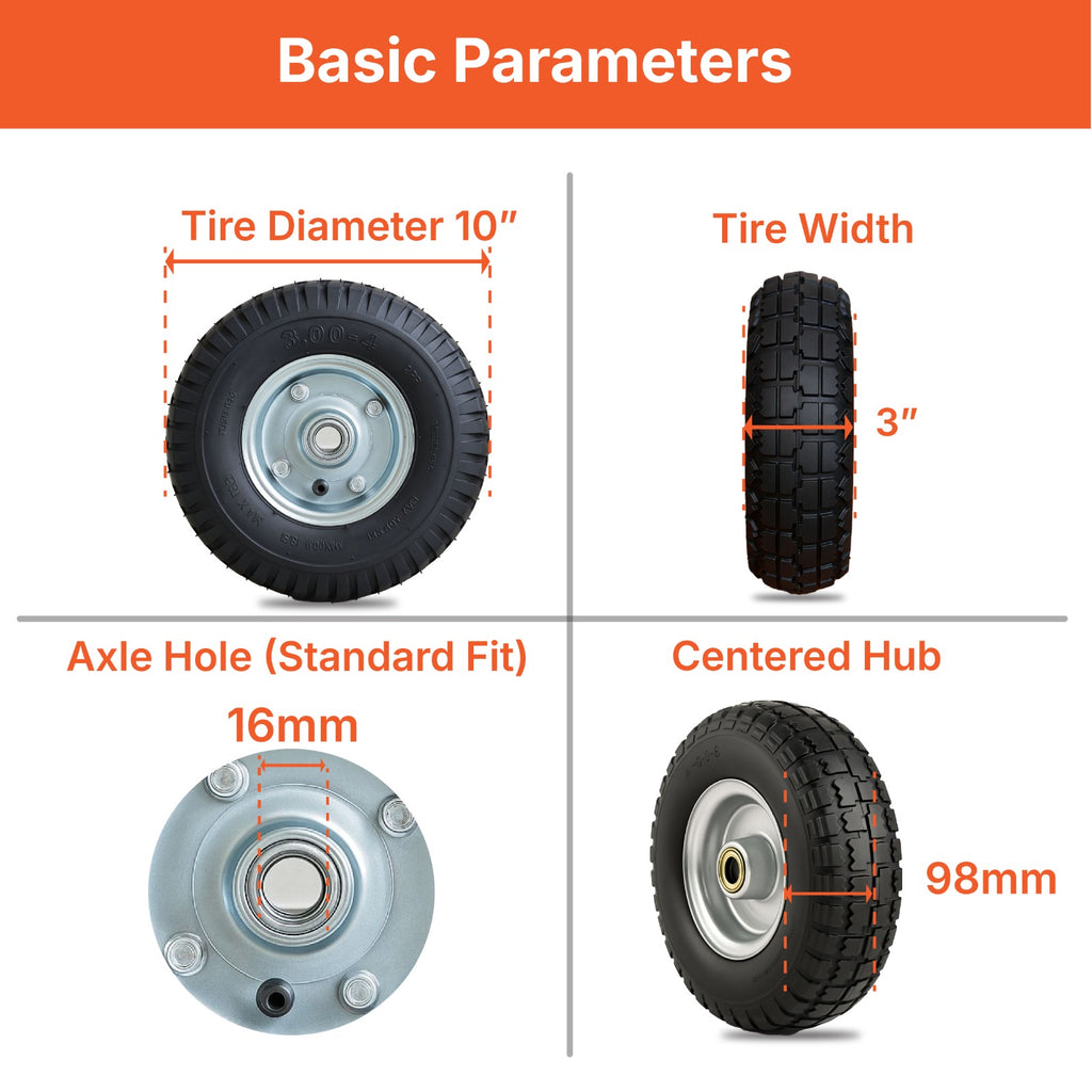 Pulse Gear 10-Inch Pneumatic Rubber Wheel (10x3.00-4) – Turf Tire with TR87 Inner Tube, Steel Rim, 16mm Ball Bearing & 98mm Hub | Heavy-Duty Replacement Wheel for Hand Truck, Trolley, Cart & Garden Equipment
