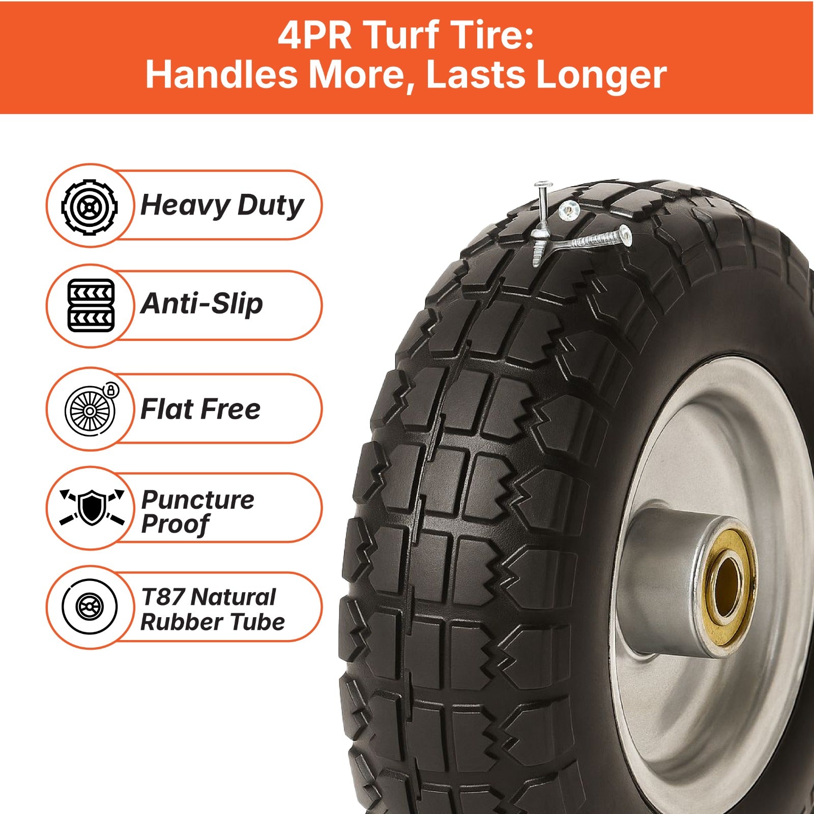 Pulse Gear 10-Inch Pneumatic Rubber Wheel (10x3.00-4) – Turf Tire with TR87 Inner Tube, Steel Rim, 16mm Ball Bearing & 98mm Hub | Heavy-Duty Replacement Wheel for Hand Truck, Trolley, Cart & Garden Equipment