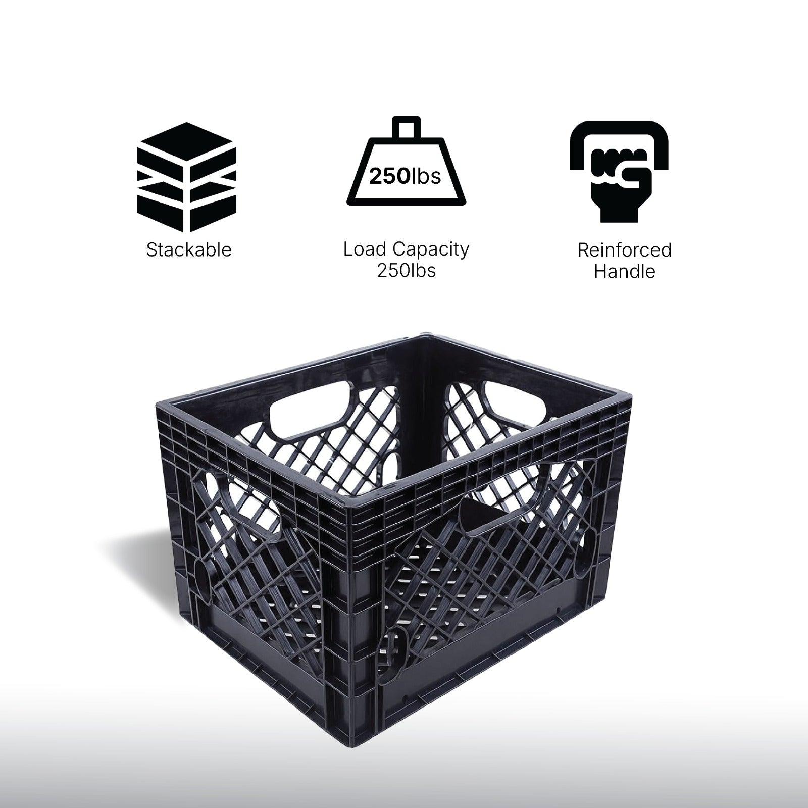 Pulse Gear Heavy Duty Plastic Milk Crate – Multipurpose Stackable Storage Box for Home, Office, Warehouse & Industrial Use (Black)