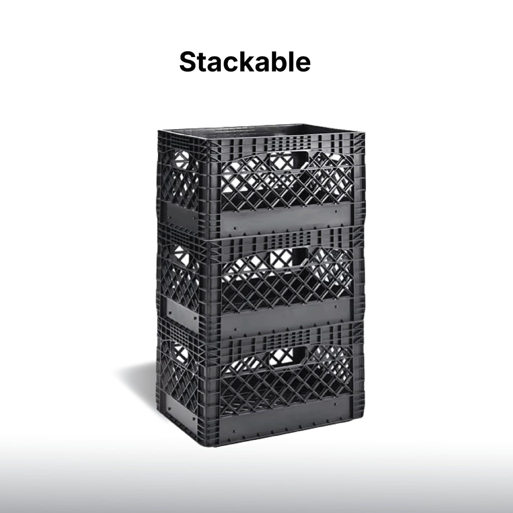 Pulse Gear Heavy Duty Plastic Milk Crate – Multipurpose Stackable Storage Box for Home, Office, Warehouse & Industrial Use (Black)