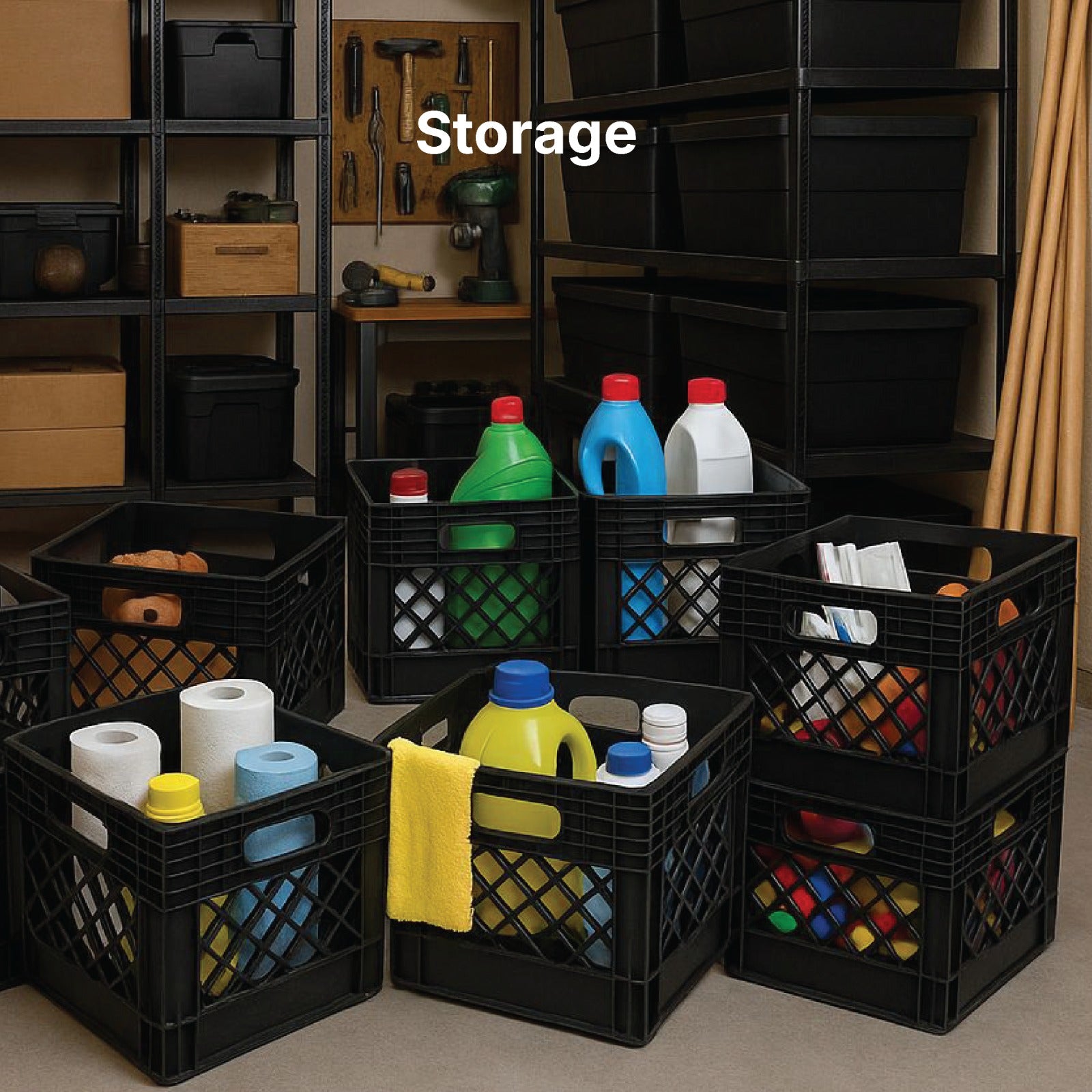 Pulse Gear Heavy Duty Plastic Milk Crate – Multipurpose Stackable Storage Box for Home, Office, Warehouse & Industrial Use (Black)