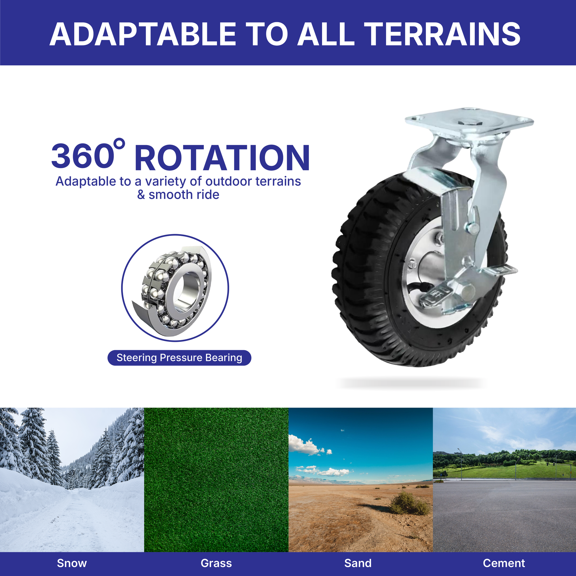 Pulse Gear 10-Inch Pneumatic Caster Wheel – 10x3.00-4 Turf Tire with TR87 Tube, Steel Rim, 16mm Bearing | 560kg Load | (2-Swivel & 2-Rigid) Options for Trolley, Cart (2-rigid)