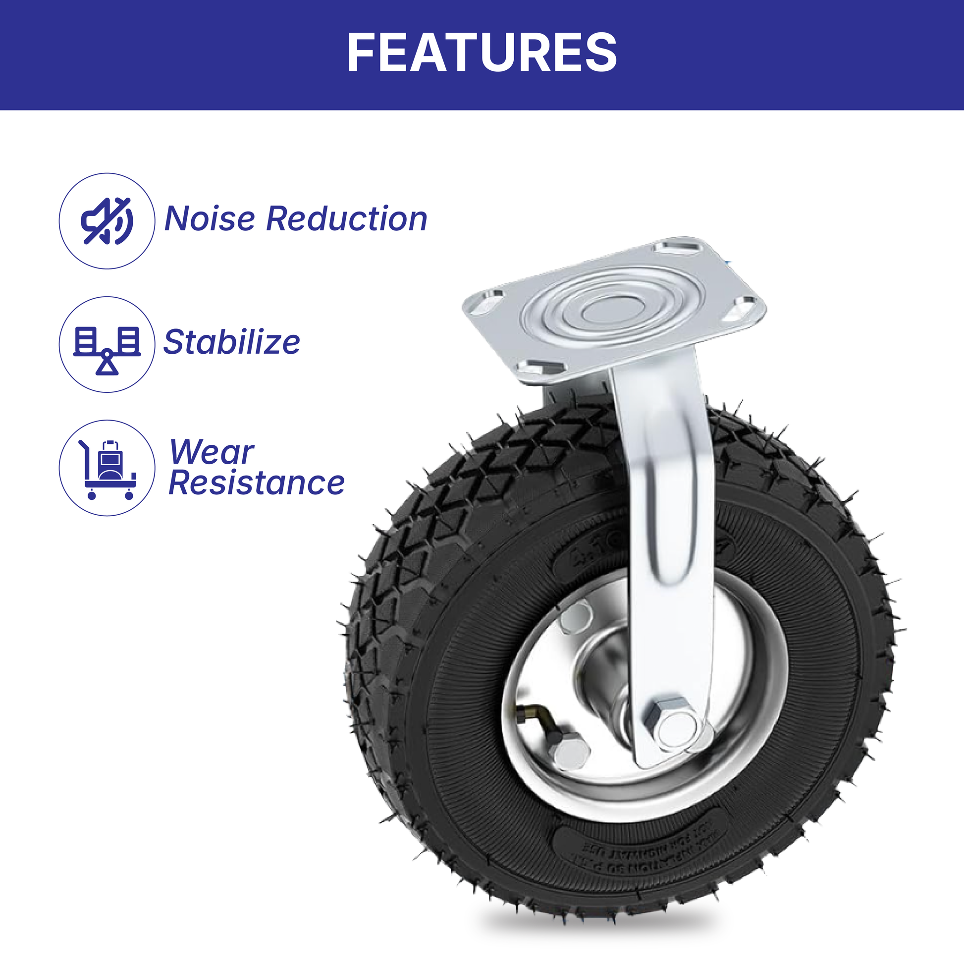 Pulse Gear 10-Inch Pneumatic Caster Wheel – 10x3.00-4 Turf Tire with TR87 Tube, Steel Rim, 16mm Bearing | 560kg Load | (2-Swivel & 2-Rigid) Options for Trolley, Cart (2-rigid)