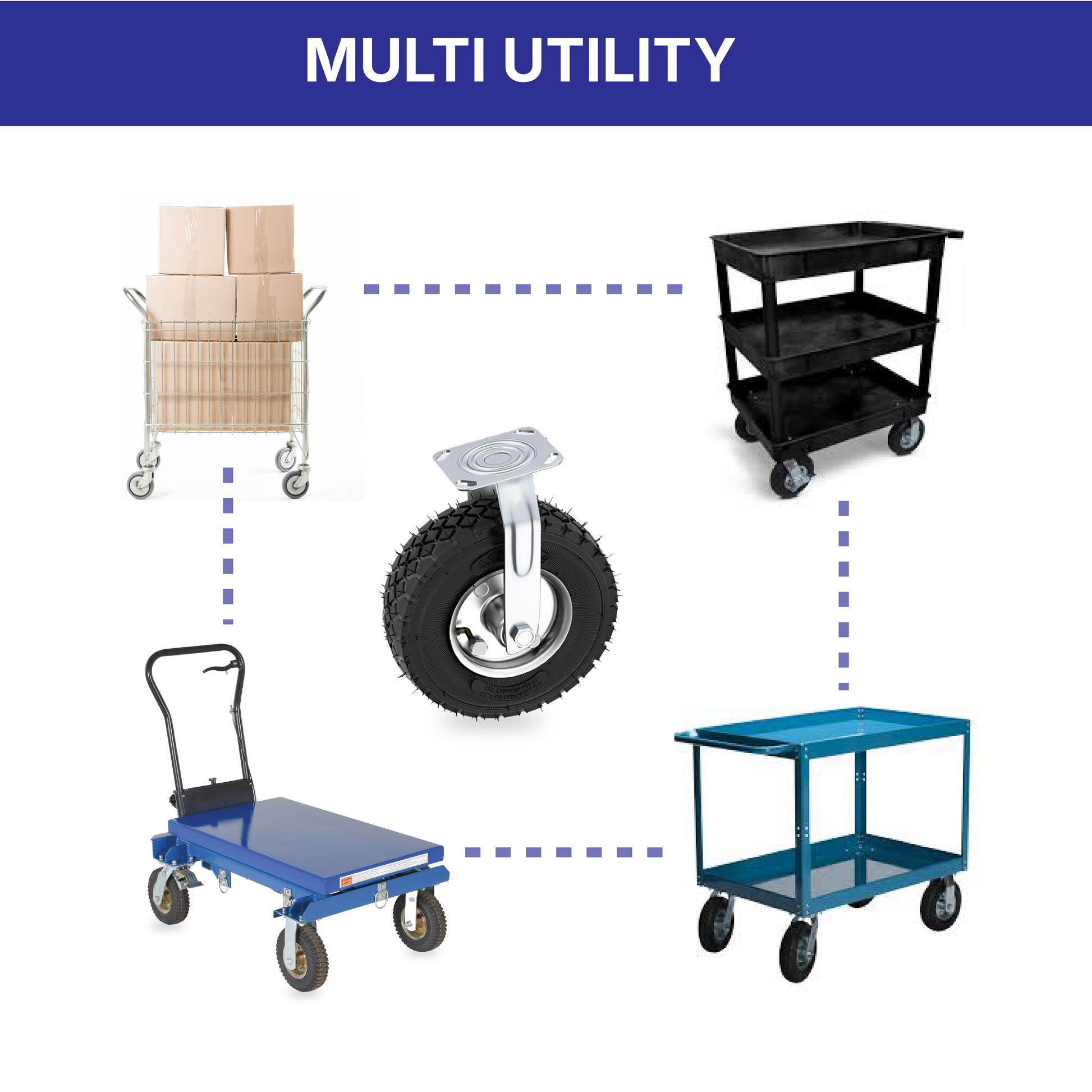 Pulse Gear 10-Inch Pneumatic Caster Wheel – 10x3.00-4 Turf Tire with TR87 Tube, Steel Rim, 16mm Bearing | 560kg Load | (2-Swivel & 2-Rigid) Options for Trolley, Cart (2-rigid)