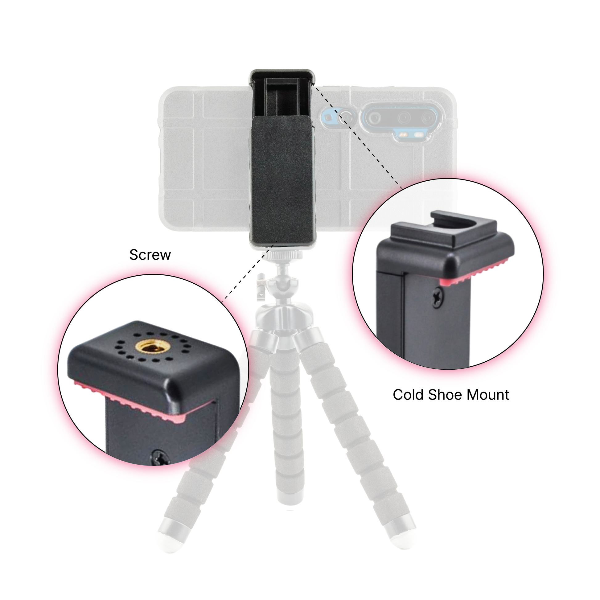 PULSE GEAR Universal Phone Holder with Cold Shoe Mount – Tripod & Selfie Stick Compatible